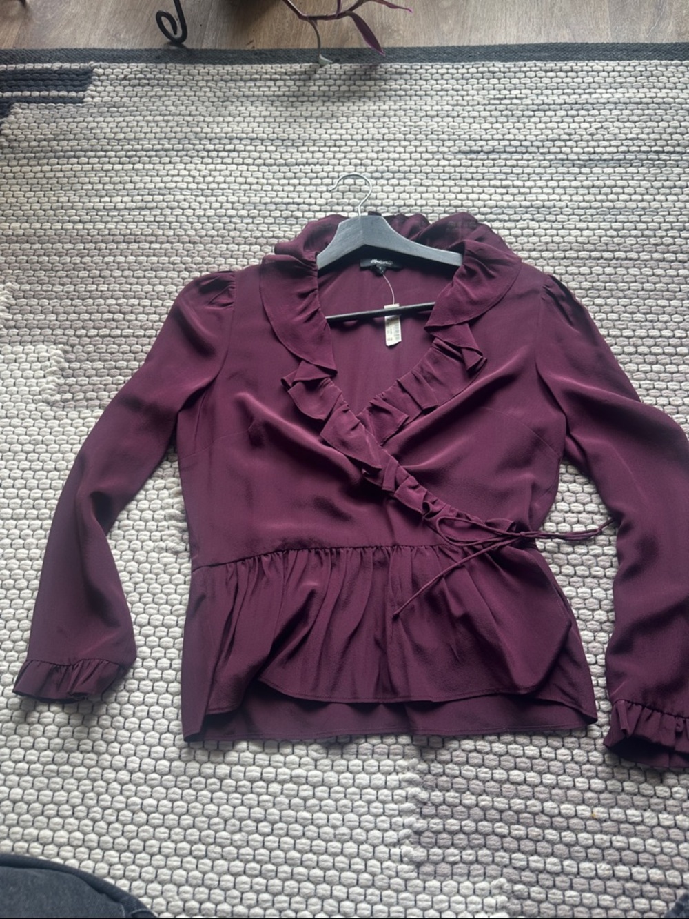 Madewell Silk Ruffled Wrap Peplum Blouse - Burgundy